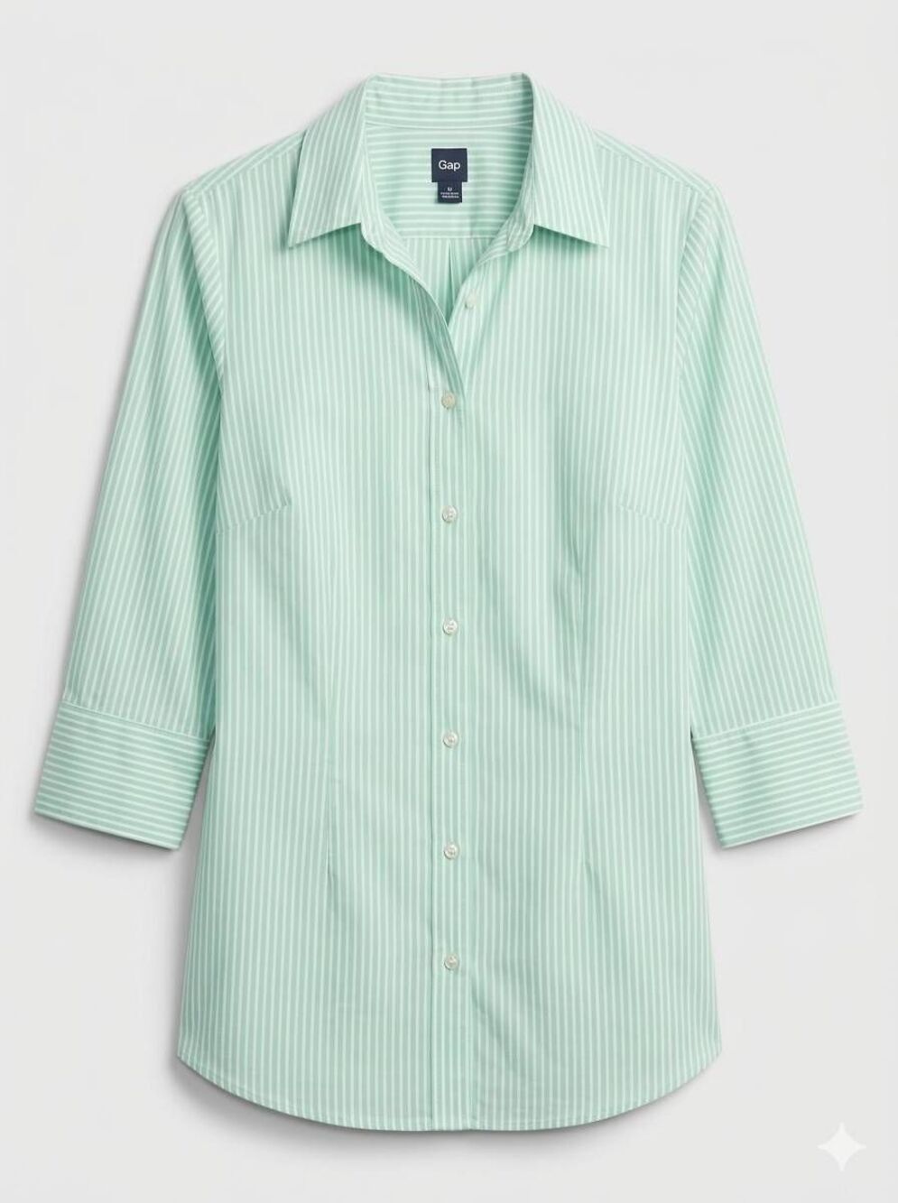 ☔️💜Lands End Mint Green Striped Buttoned Front 3/4 Sleeve Top Size 10